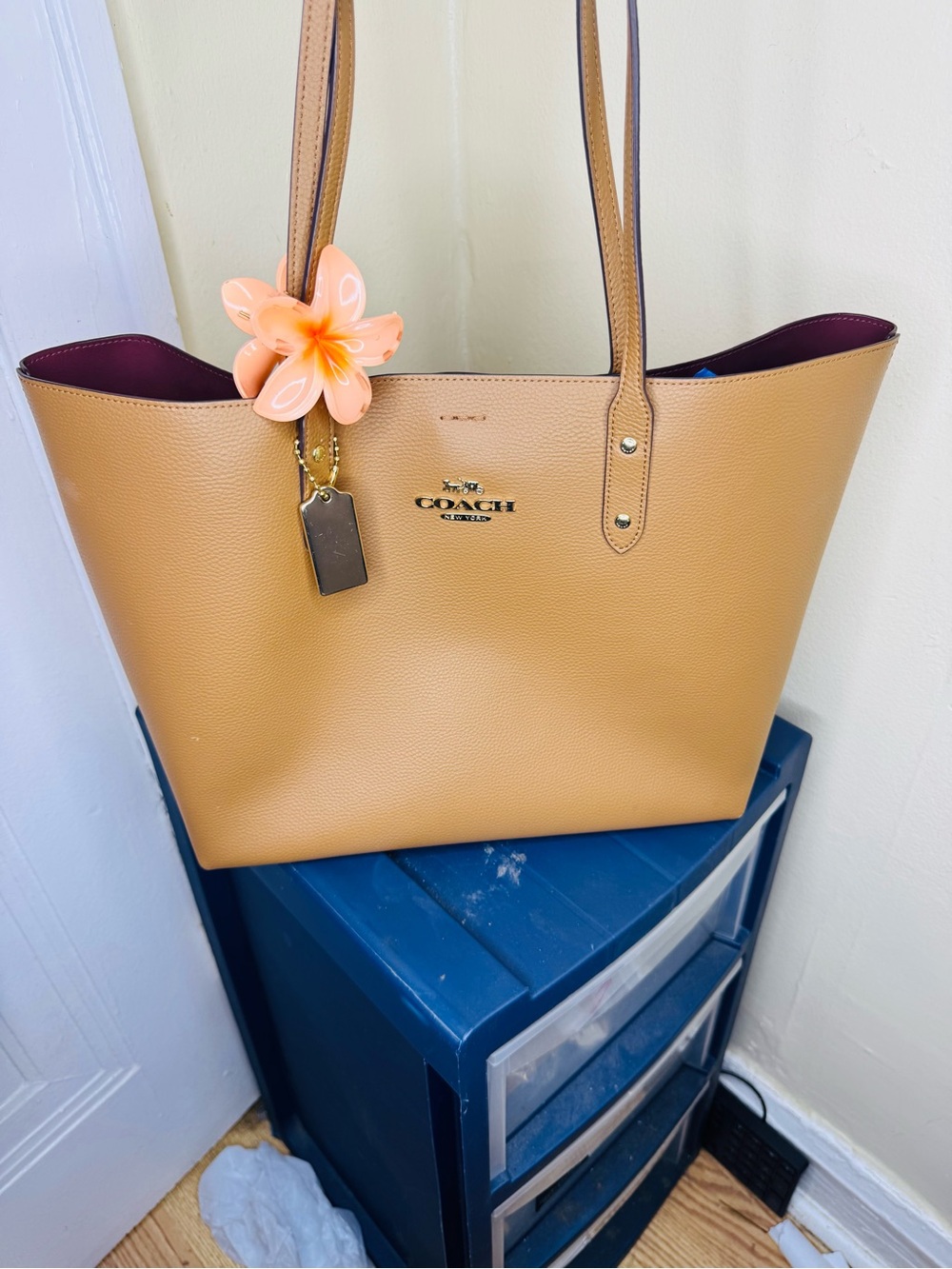 Coach tan or light saddle pebbled leather Coach Town city Tote bag